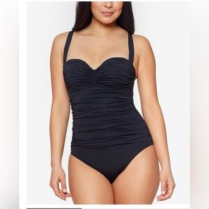 Bleu Rod Beattie Black Ruched One-Piece Sweetheart Style Swimsuit size 8